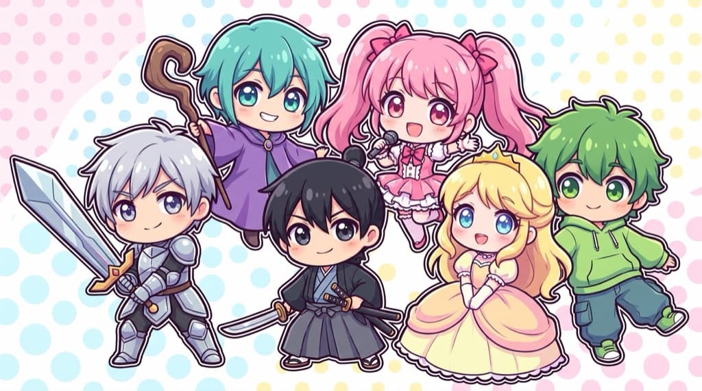 Group of adorable chibi original anime OCs