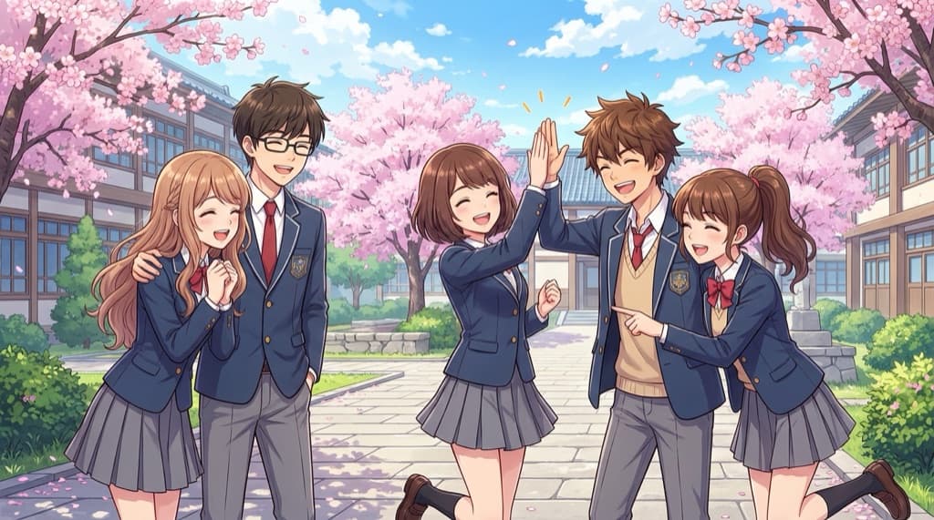 Group of original anime OCs in school uniforms