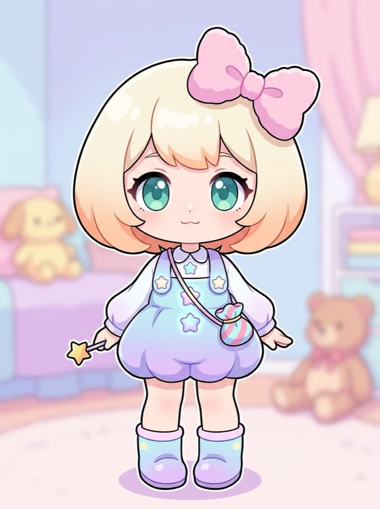 Original chibi blind-box OC with a big bow and a star wand