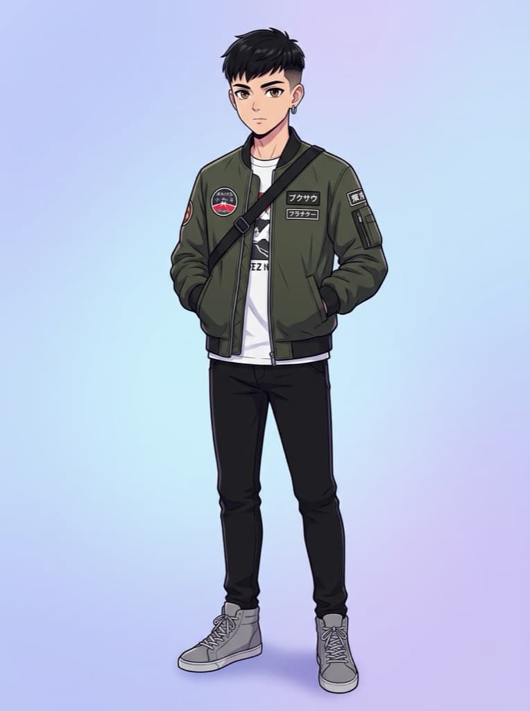 Original modern male OC in a bomber jacket