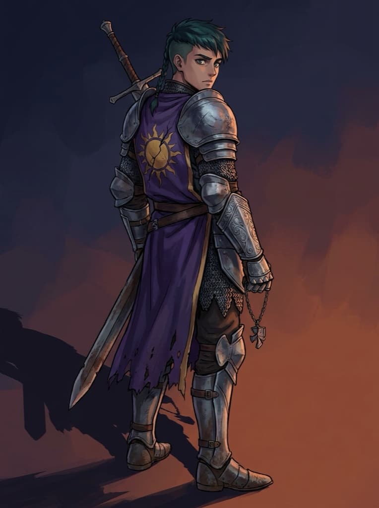Same paladin OC looking back over the shoulder, full body