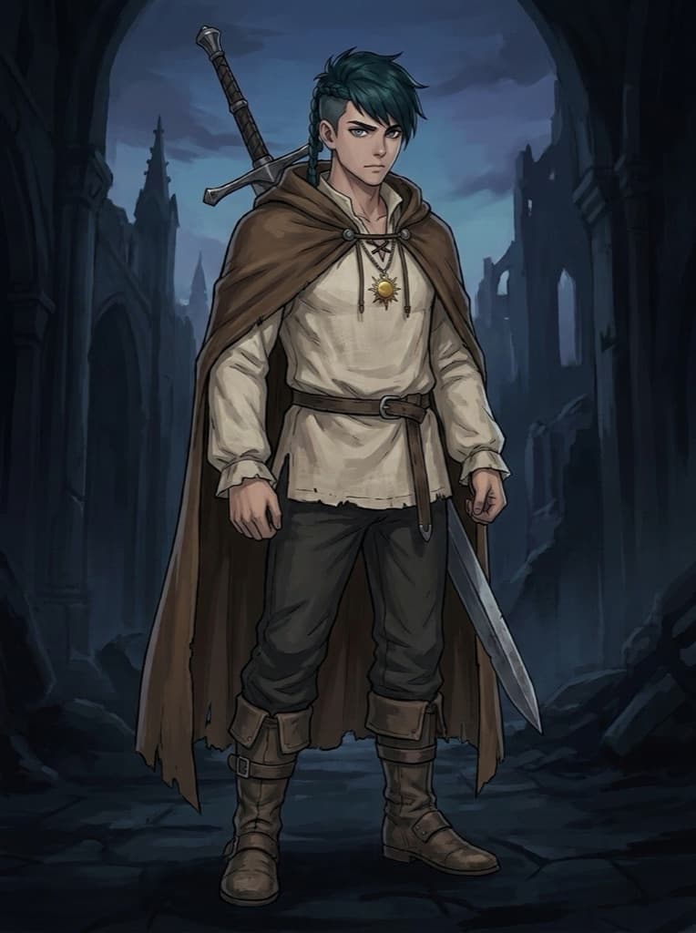 Same paladin OC kept consistent while the outfit changes to casual travel clothes