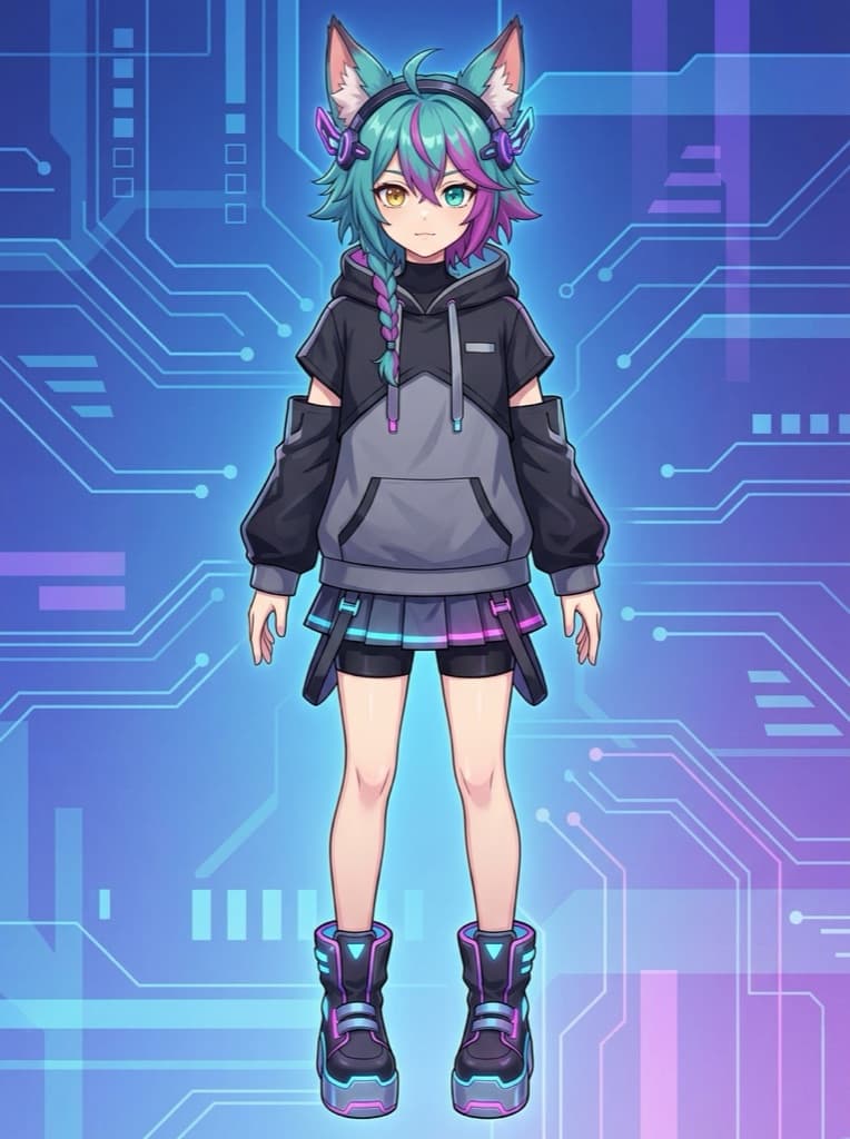 Original VTuber-style OC with heterochromia and animal ears