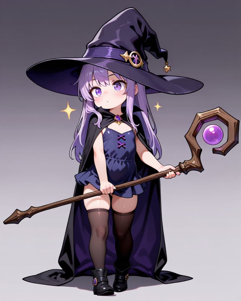 Original chibi witch OC with a big hat and a star staff
