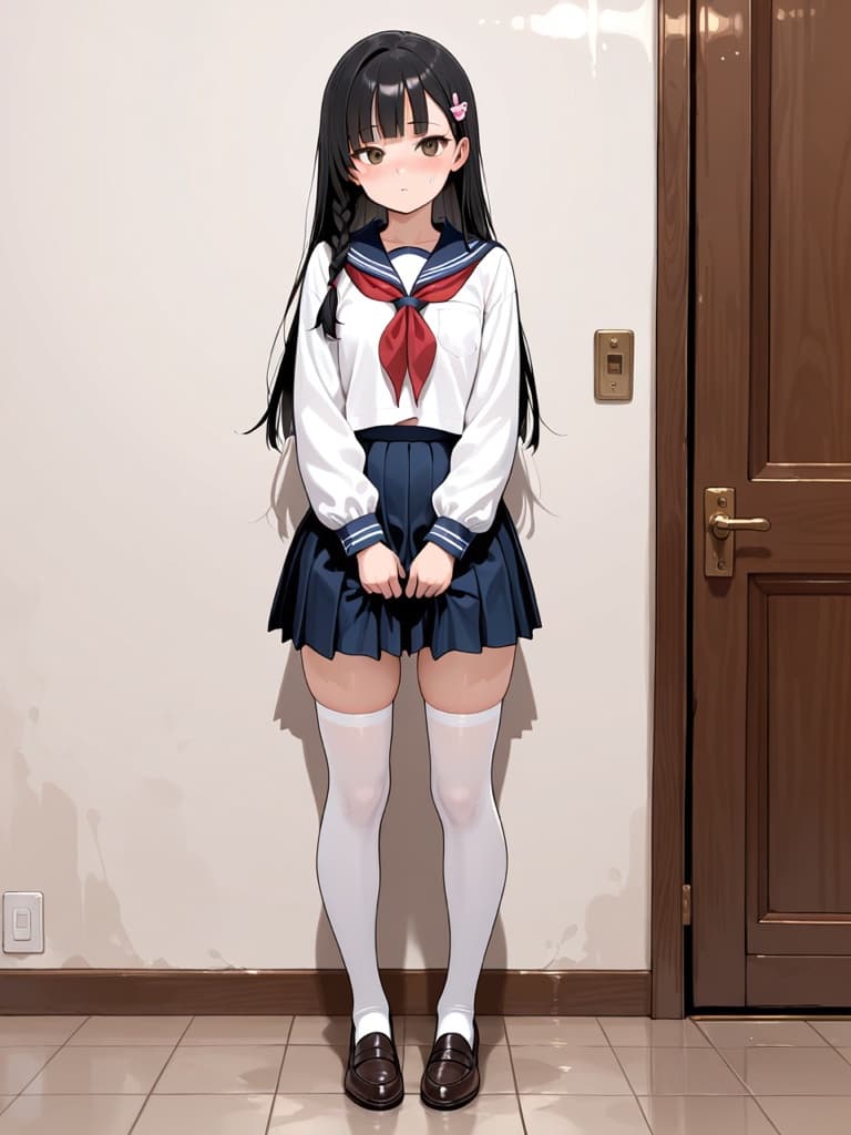 Original anime school-uniform OC with long black hair and a manhwa-style cinematic glow