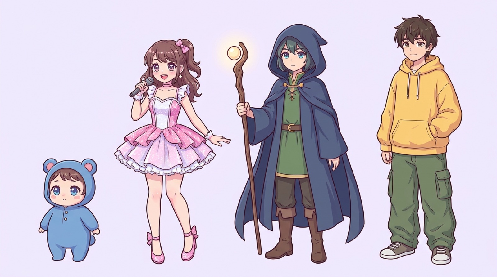 A range of anime OC styles from chibi to detailed full-body